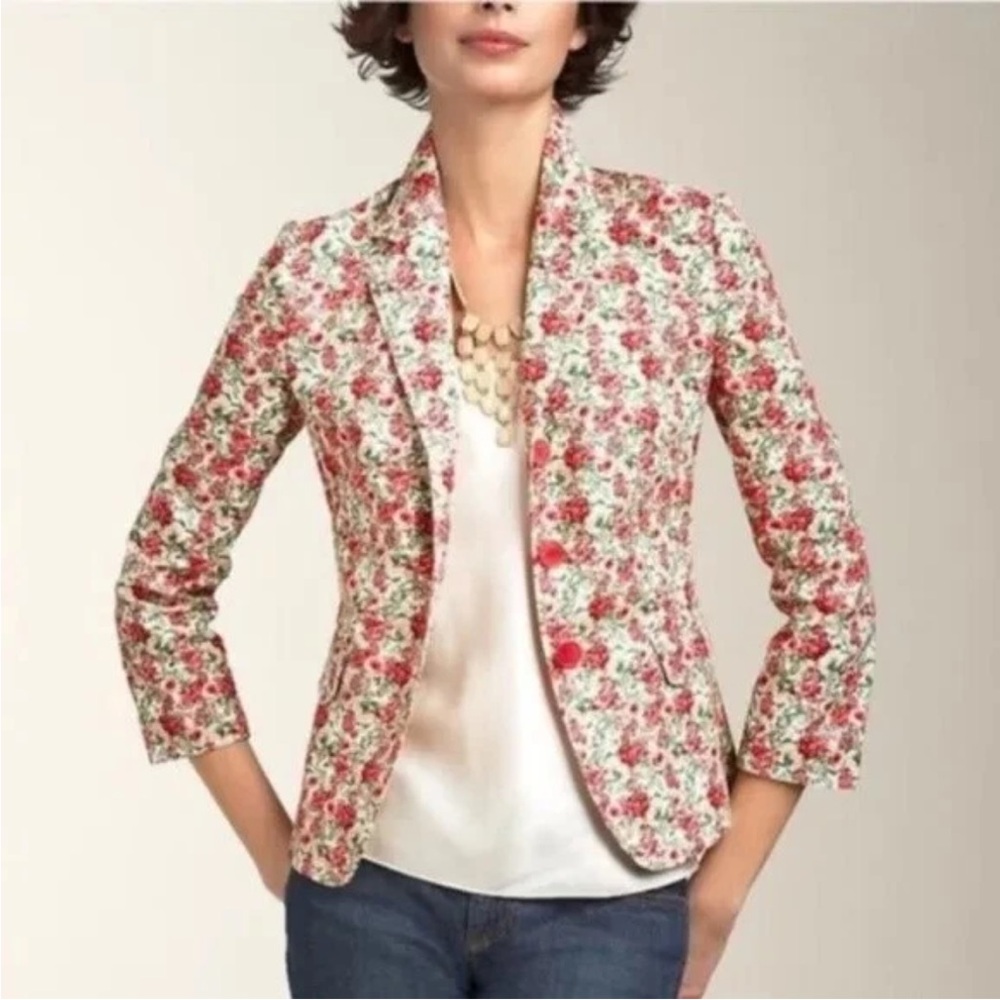 TALBOTS Women's Grace Rose Pink Floral Blazer Jacket, Size 16 3/4 Length Sleeves